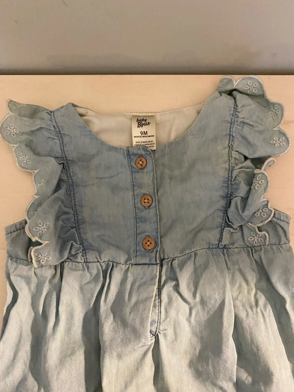 Oshkosh Bgosh Light Blue Ruffle Shoulder Kids Romper